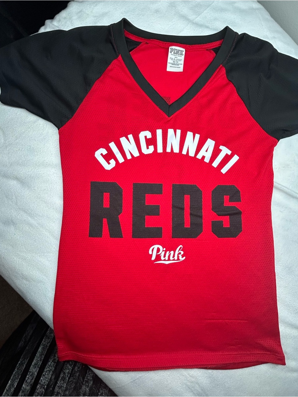 PINK Victoria's Secret Red and Black Cincinnati Reds Raglan Tee